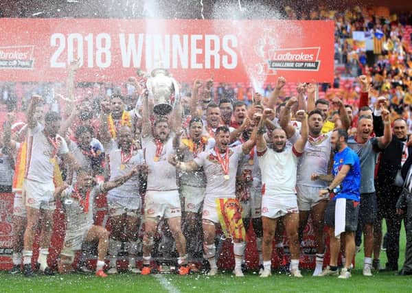 Catalans Dragons celebrate at Wemblely.Pic Adam Davy/PA Wire.