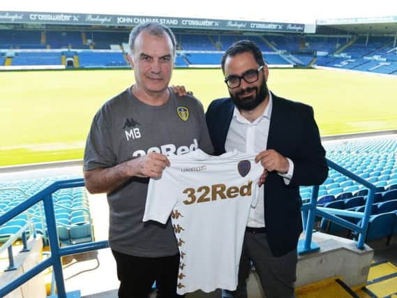 Leeds United head coach Marcelo Bielsa (L) with Victor Orta (R).