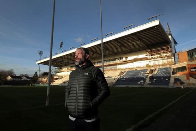 Jamie Peacock pictured by the new Main Stand at thre Emerald Headingly Stadium Leeds.9th January 2019.Picture by Simon Hulme