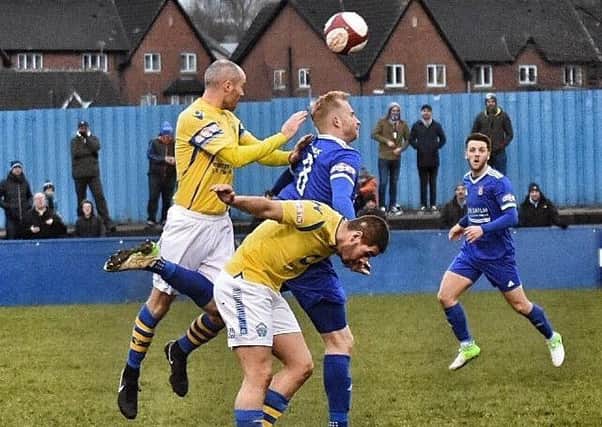 Action from Farsley Celtic's 3-3 draw with Warrington Town. Picture: John McEvoy.
