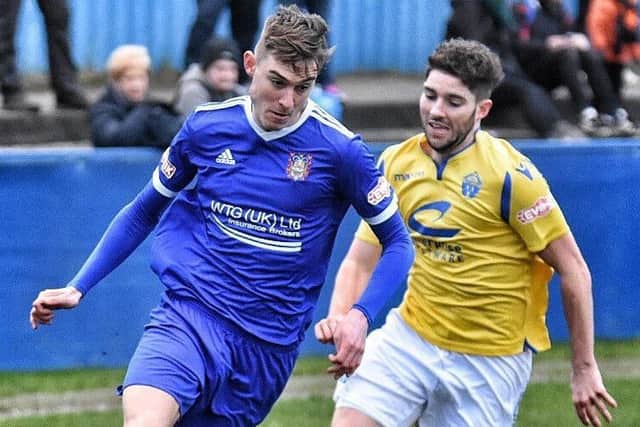 Action from Farsley Celtic's 3-3 draw with Warrington Town. Picture: John McEvoy.