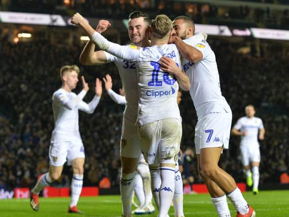 Leeds United winger Jack Harrison celebrates.