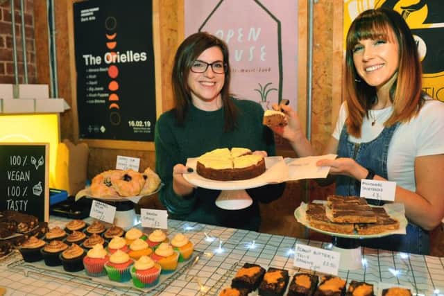 Crystal Black (right) the Owner of Black day Bakes from Meanwood, Leeds a vegan bakery with assistant Jess Eyre