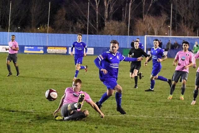 Action from last weekend's draqw at home to Grantham Town. Picture courtesy of John McEvoy/Farsley Celtic