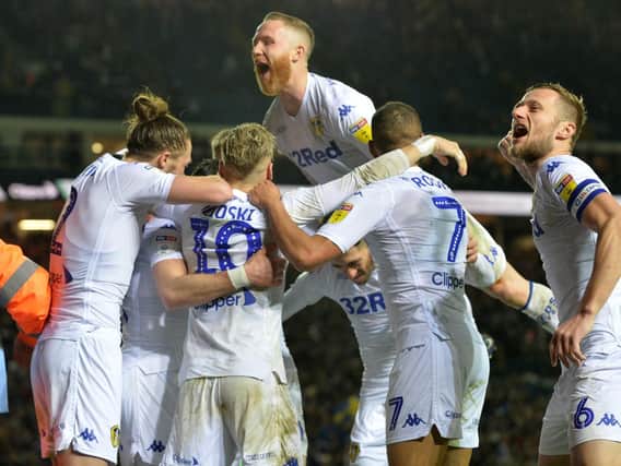 TOP FORM: Captain Liam Cooper, right, celebrates with the rest of his team mates following Jack Harrison's strike in last weekend's 2-0 win at home to Derby County.