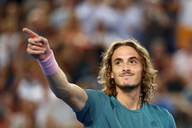 SORRY: Stefanos Tsitsipas of Greece celebrates after winning against Nikoloz Basilashvili of Georgia at Melbourne Park. Picture: Julian Finney/Getty Images