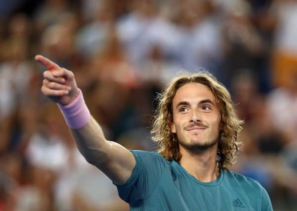 SORRY: Stefanos Tsitsipas of Greece celebrates after winning against Nikoloz Basilashvili of Georgia at Melbourne Park. Picture: Julian Finney/Getty Images