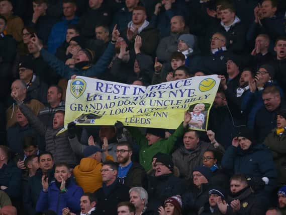 Leeds United fans pay tribute to Toby Nye at Stoke City.