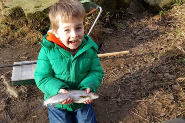 A 40-year-old rod, a 20-year-old reel, a 10-year-old stickfloat and a stunning grayling all mastered by three-year-old Harry Poole.