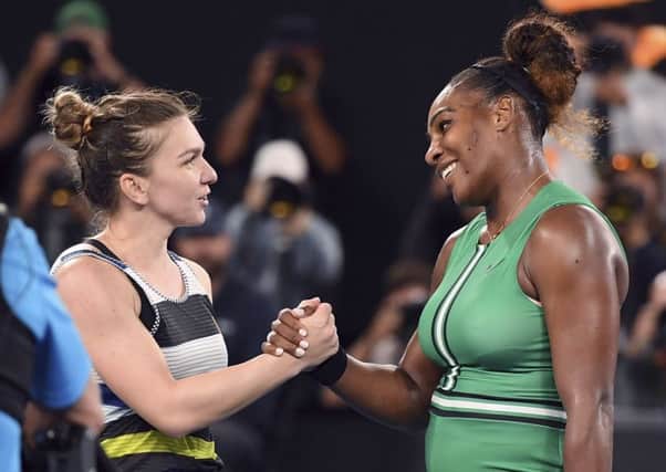 MUTUAL RESPECT Fourth-round opponents Simona Halep, left, and Serena Williams in Melbourne yesterday. Picture: AP/Andy Brownbill.