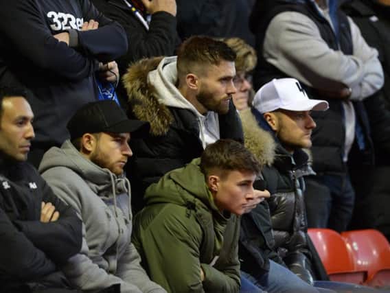 Gaetano Berardi, second from left, in the away end during Leeds United's 4-2 defeat to Nottingham Forest on New Year's Day.