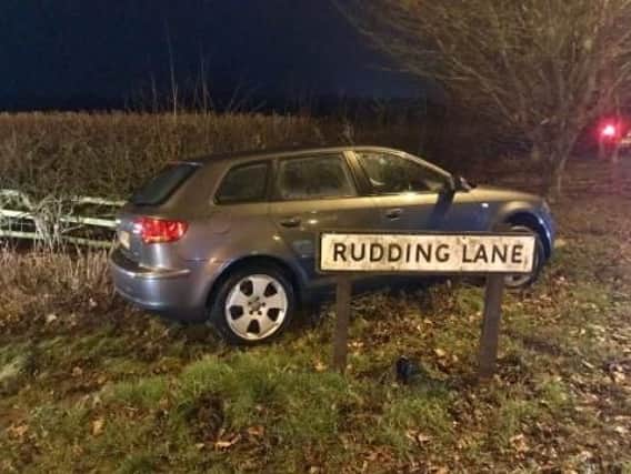 The Audi crashed on Rudding Lane in Harrogate