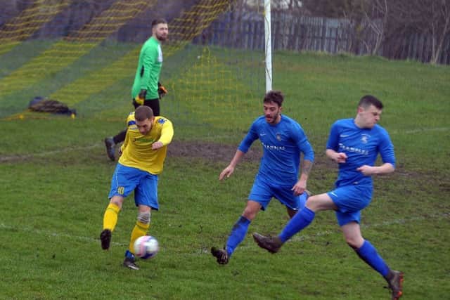 Rodley's James Penman clears his lines.  PIC: Tony Johnson