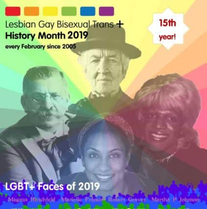 FOUR FACES: LGBT+ History Month is using the faces of Mariella Franco, Magnus Hirschfield, Robert Graves, and Marsha P Johnson to promote the event.