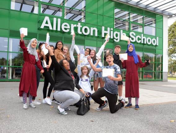 Allerton High School students celebrating their GSE results in August 2018.