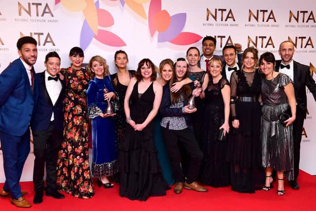 The cast of Emmerdale with the award for best Serial Drama in the Press Room at the National Television Awards 2019 held at the O2 Arena, London. Ian West/PA Wire