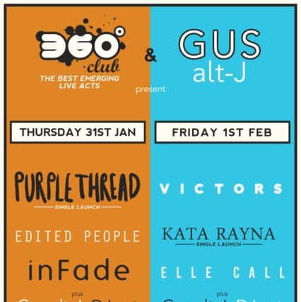 Poster for the 360 Club and Gus Alt-J presents nights.