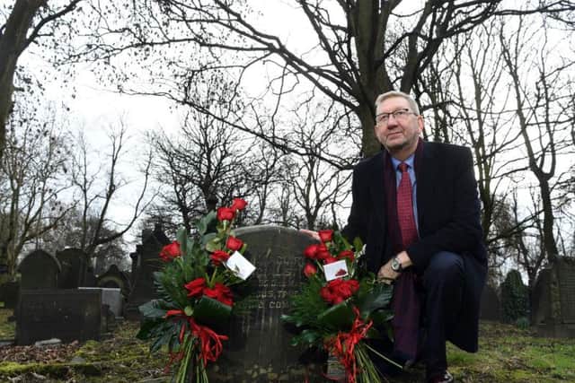 Unite boss Len McCluskey at Tom Maguire's grave in Leeds.