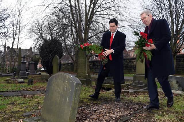 Leeds East MP Richard Burgon and Len McCluskey at Beckett Street Cemetery.