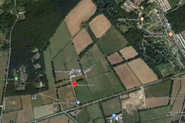 An aerial view of the land at Windmill Farm, Beckwithshaw.
Credit: Google