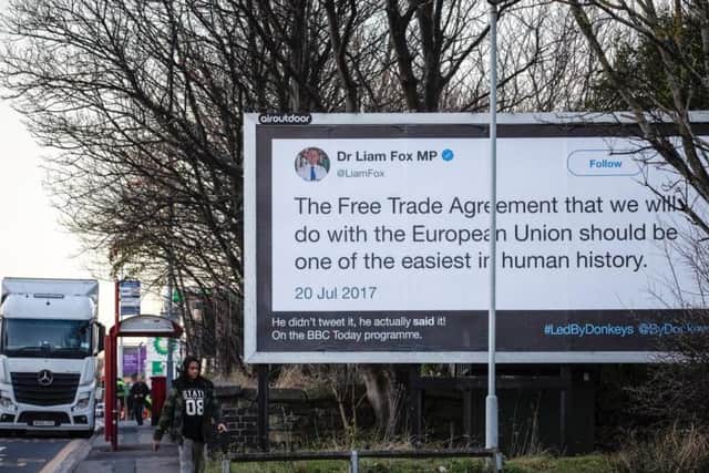 A protest group has put up billboards across Leeds highlighting comments made by Leave MPs