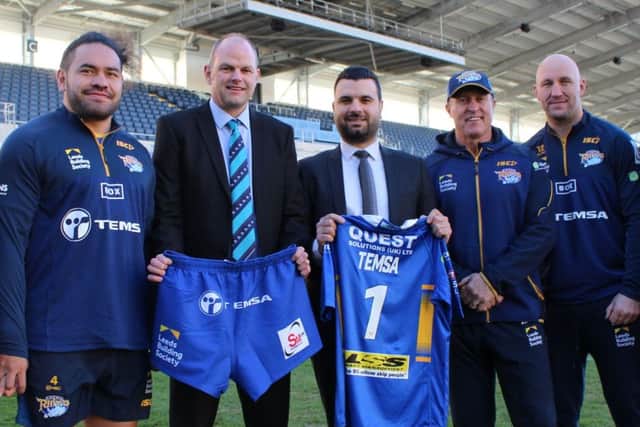 Konrad Hurrell with Ian Brooksbank (head of commercial finance, Arriva Bus and Coach) and Aykan Cavlak (Temsa UK sales manager) and Leeds Rhinos coach Dave Furner and Carl Ablett.