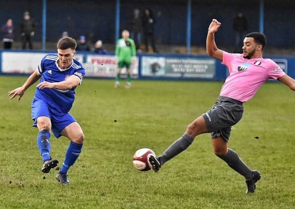 Action from Farsley Celtic's recent game against Grantham. Picture: John McEvoy.