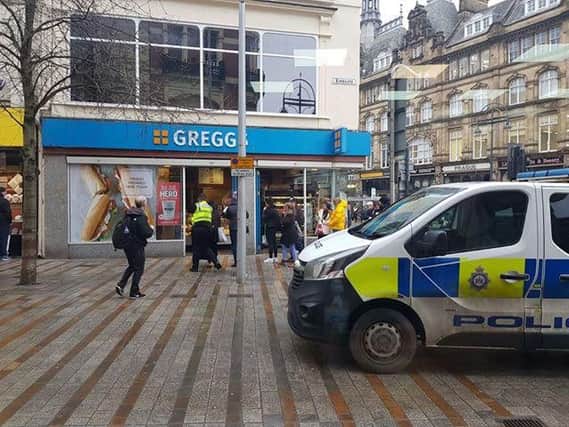 Police were called to an assault at Greggs in Kirkgate, Leeds city centre