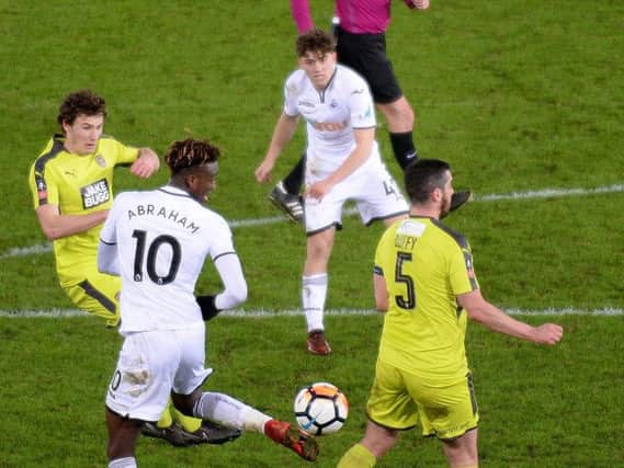 Daniel James scoring for Swansea City. His proposed move to Leeds fell through last night.