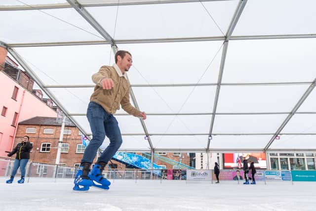 Opening of Ice Cube Leeds in Millennium Square, Leeds. Pictured Aydan Johnstone, of Australia, slowly making his way around the rink.