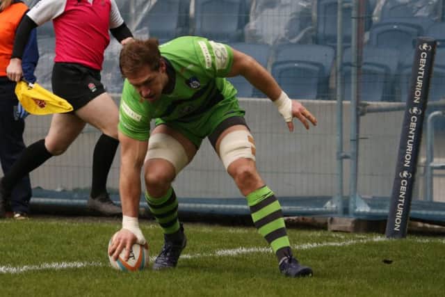 Richard Mayhew touches down for Yorkshire Carnegie in their Championship Cup win over Bedford Blues. PIC: Varley's Picture Agency