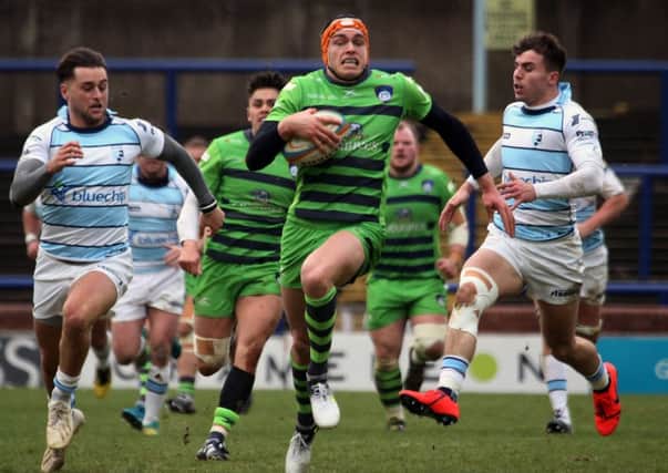 Chris Elder races through for a try against Bedford Blues. PIC: Varley's Picture Agency