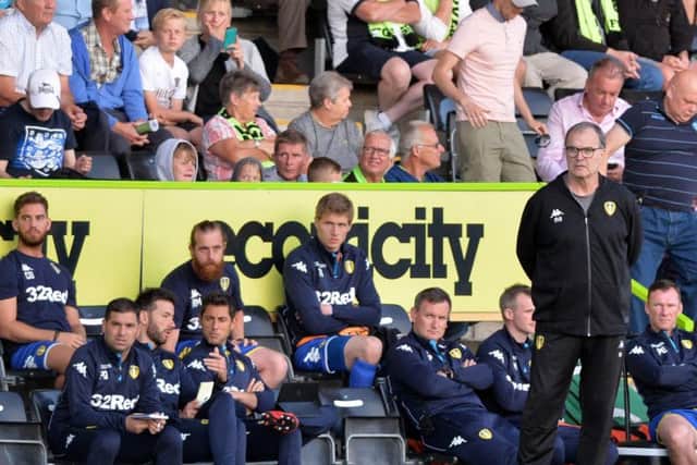 Rob Price on the bench with Marcelo Bielsa at Forest Green Rovers in pre-season.