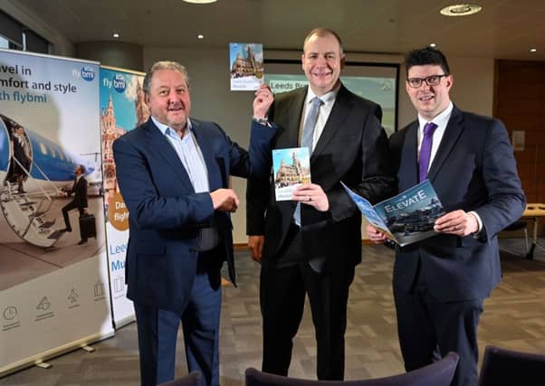 Leeds Bradford Airport chief executive David Laws joined Jochen Schnadt, the managing director of Flybmi, and Henri Murison, director of the Northern Powerhouse Partnership, in a presentation at Bridgewater Place in Leeds.