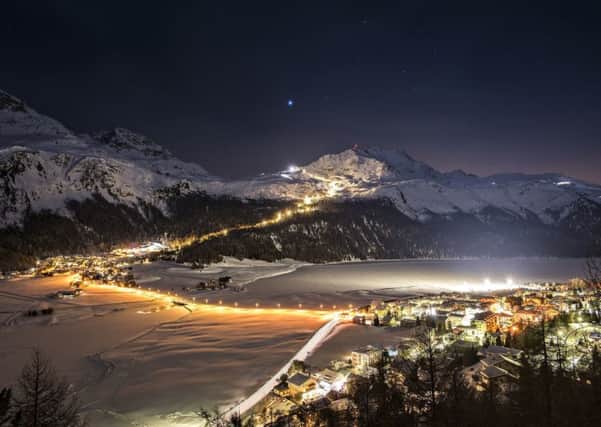 GOING DOWN: The 4.2km-long night skiing piste in Corvatsch, St Moritz.