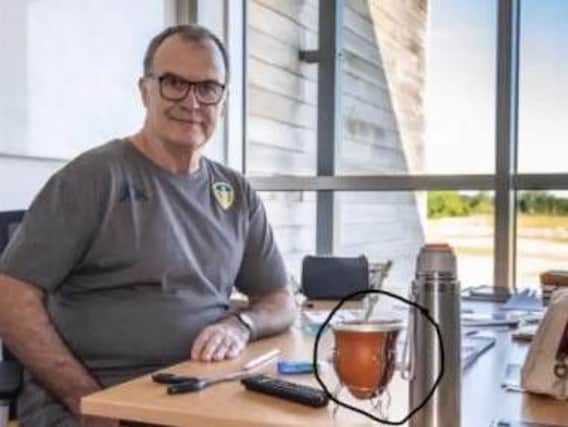 A pot of mate tea on Bielsa's desk at Thorp Arch in summer 2018