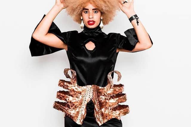 Sadie Clayton wears her own Copper Metal Bodice, from her autumn/winter 2017 collection. Photography by Anthony Lycett