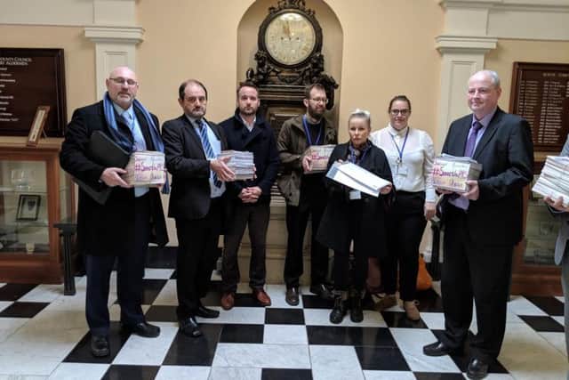 Staff and parents from the PRS handed a petition with 5,000 signatures to Coun Patrick Mulligan, Executive Member for Education at NYCC at the meeting of the Executive in January.