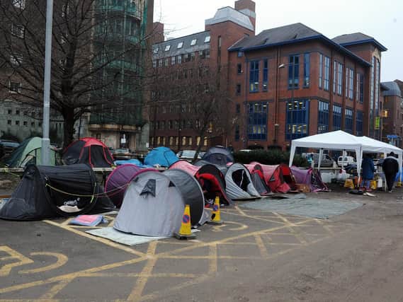 A camp set up for the homeless on the old International Pool site in Leeds. It has now been taken down.