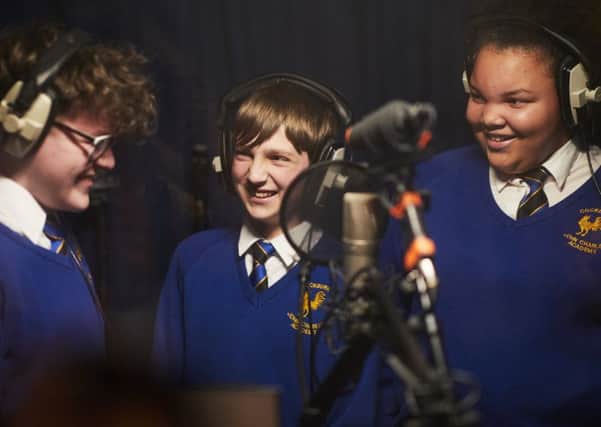 Students from Cockburn John Charles Academy in Leeds in the studio recording LNERâ¬"s Track Record, a unique audio journey created to celebrate the people along LNERâ¬"s east coast route, and their diverse accents.