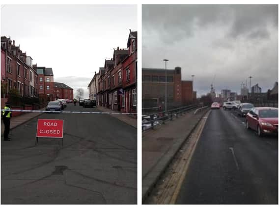 The scene in Armley (left) and traffic building in city centre (right - Mark Sowden)