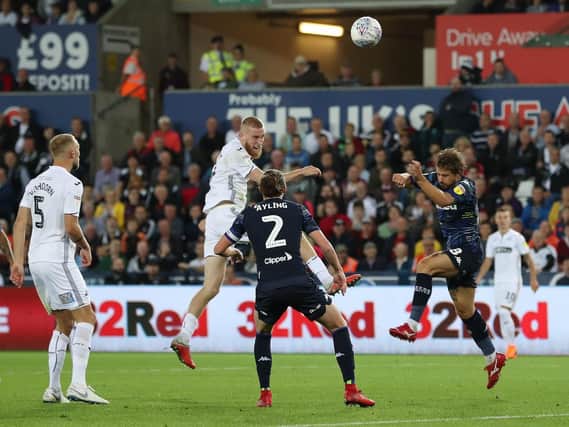 DANGER MAN: Swansea City's Ollie McBurnie scores in the 2-2 draw at Swansea City back in August.