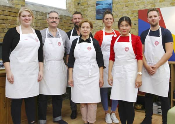 SPOT THE COOK: Phil (third from the left) with his fellow contestants from last night's show. (Pic supplied by BBC/Shine TV Ltd)