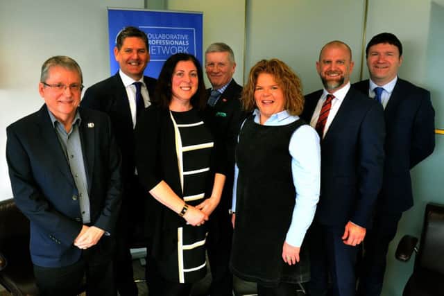 130219  The Breakfast Seminar 'Being kind is good for business'  at Womble Bond Dickinson in Leeds,   l to r..  Ian Garner Practical Solutions Management Ltd ,  Bill Barton  Barton Legal, Karen Eckstein  Womble Bond Dickinson, Richard Smith  Surfachem , Fiona Graham  Womble Bond Dickinson, Karl Pemberton Active Financial Planners Ltd and Greg Wright Yorkshire Post.