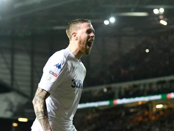 Pontus Jansson salutes the Leeds United fans after opening the scoring at Elland Road.