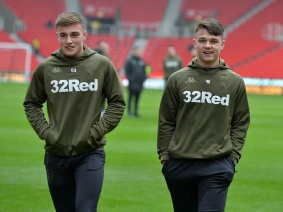 Leeds United's Robbie Gotts (left) with Jamie Shackleton before last month's defeat at Stoke City.