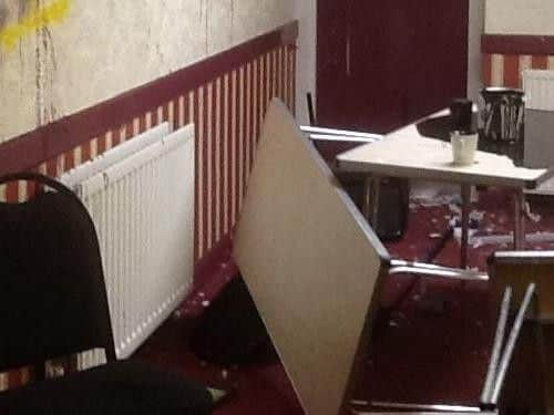 Damage caused in the Outwood Memorial Hall burglary. Contributed picture.