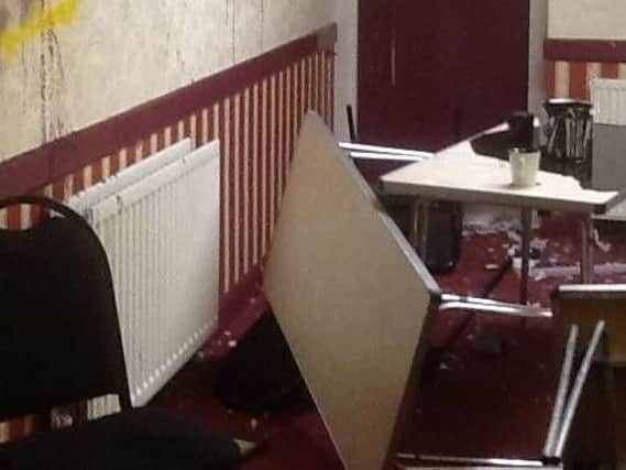 Damage caused in the Outwood Memorial Hall burglary. Contributed picture.