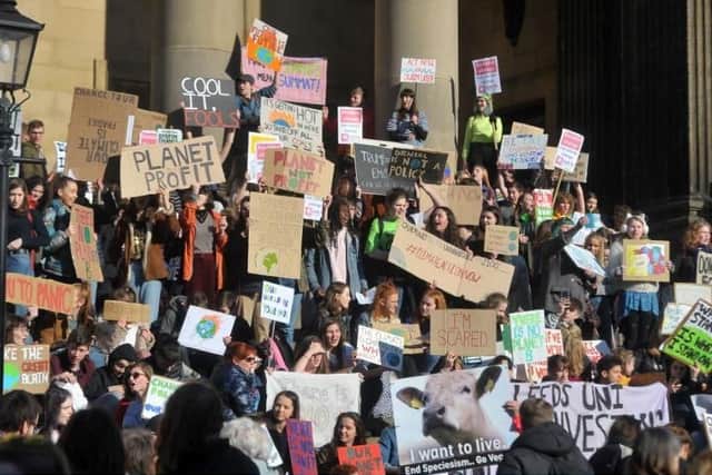 Students and young people take part un the the first ever UK-wide Youth Strike 4 Climate, protest in Leeds at Leeds Town Hall. Picture Tony Johnson.