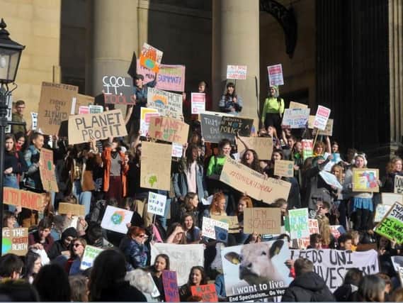 Students and young people take part un the the first ever UK-wide Youth Strike 4 Climate, protest in Leeds at Leeds Town Hall. Picture Tony Johnson.